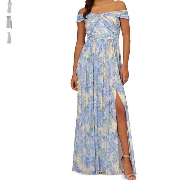 Adrianna Papell Pleated Off The Shoulder Gown Size 16  Women Party Wedding Guest - Picture 1 of 16